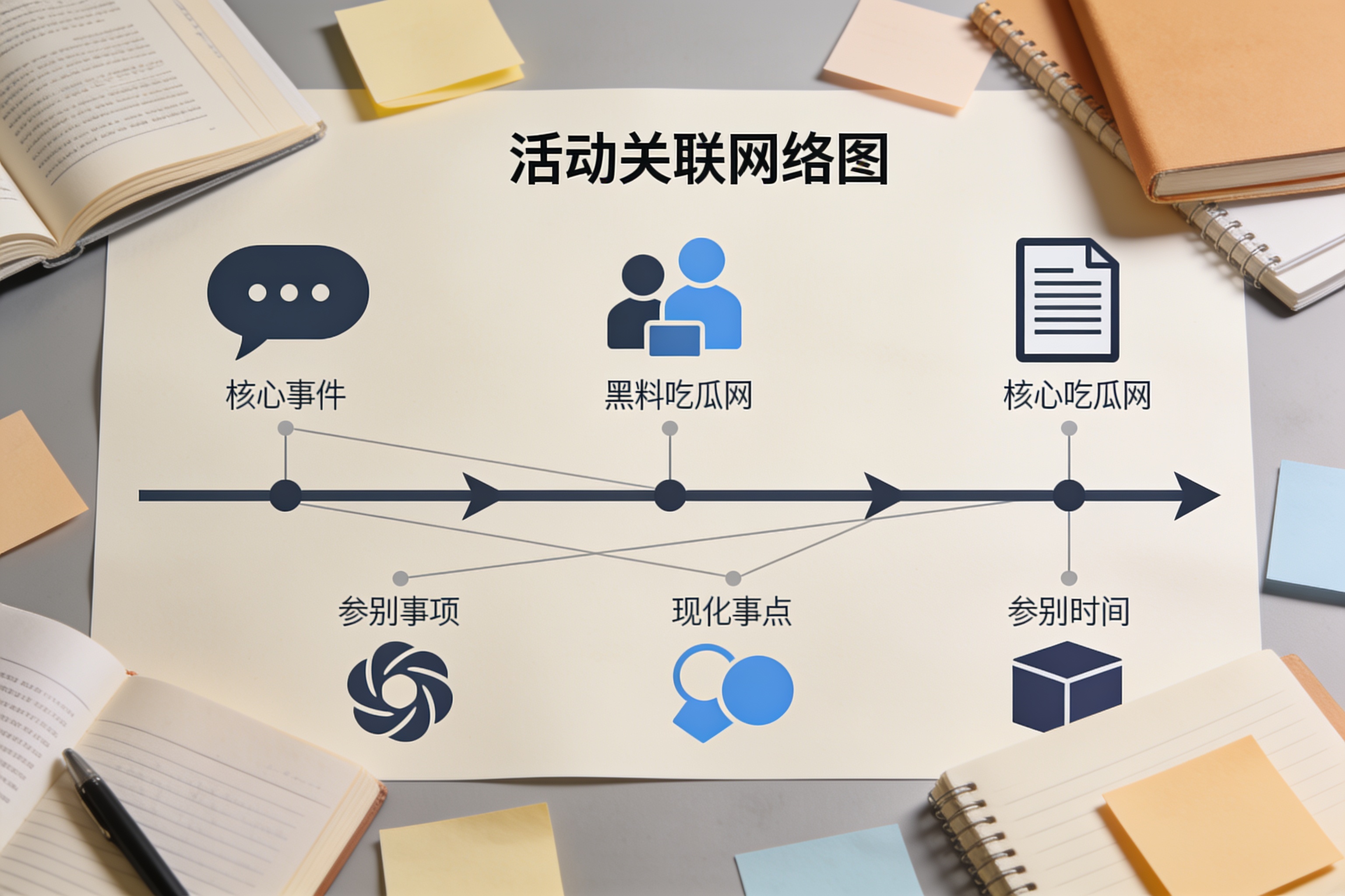 黑料吃瓜网事件关联网络示意图，展示核心事件与衍生话题的时间与逻辑关系